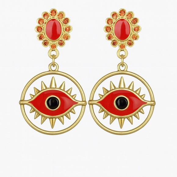 Gorgeous Gold and Coral Red Eye Earrings 💫 - Picture 1 of 6